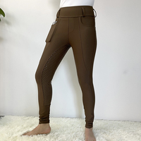 Legging d'équitation marron authentique haut de gamme, design moderne en poly, en stock, coupe ajustée