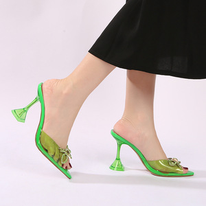 Suministro Directo de Fábrica, Zapatos de Novia AnninaMuabbi de Verano con Punta Puntiaguda, Lazo Rojo, Hebilla con Pedrería, Tacón de 9 cm, Sandalias de Moda - Product Image 3