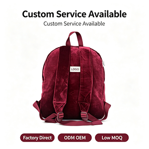 Zaino Trendy in Velluto Bordeaux per Ragazze con Chiusura a Cerniera, <span class=keywords><strong>Borsa</strong></span> Scolastica Retrò Preppy e Portachiavi con Pom-Pom a Cuore - Product Image 5