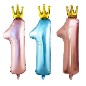 36 Inch foil blue and pink Crown Number 1 Balloons For New Born Baby 1st Birthday Party Decoration