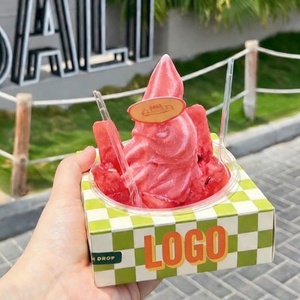 Recycled Kraft Paper Dessert Tray Frozen Yogurt Cup Holder Disposable Ice Cream Box Tray Takeaway Snack Cup Stand Packaging Box - Product Image 5