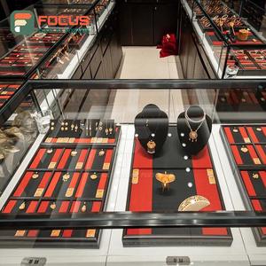 Luxury Wooden <b>Jewelry</b> Counter Glass Display <b>Cabinet</b> LED Light High End <b>Jewelry</b> Display Rack Modern Showcase - Product Image 4