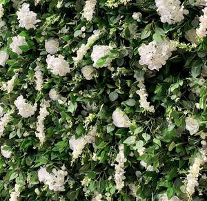 Mur de fleurs vertes en gros, toile de fond florale artificielle 3D avec fausses roses et hortensias, pour décoration de mariage et de fête - Product Image 3