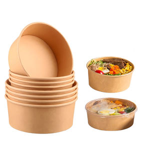 Bol en papier blanc rond jetable de 1000 ml et 1300 ml avec couvercle pour salades et plats à emporter - Product Image 5