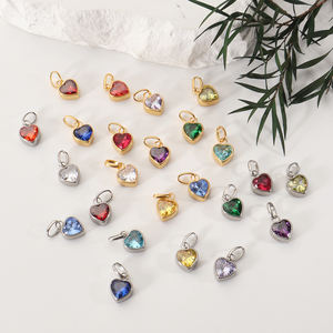 Dijes DIY para Mujer de Acero Inoxidable con Colgante en Forma de Corazón Chapado en Oro y Piedra de Zirconia, Amuleto con 12 Piedras de Nacimiento para Collares DIY - Product Image 3