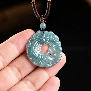 Auténtico Colgante de Jade Natural Azul Agua Dulce con Diseño de Pez, Jadeíta de Grano Liso, de Alta Gama para Hombre, Estilo Hiphop, Certificado NGTC - Product Image 3
