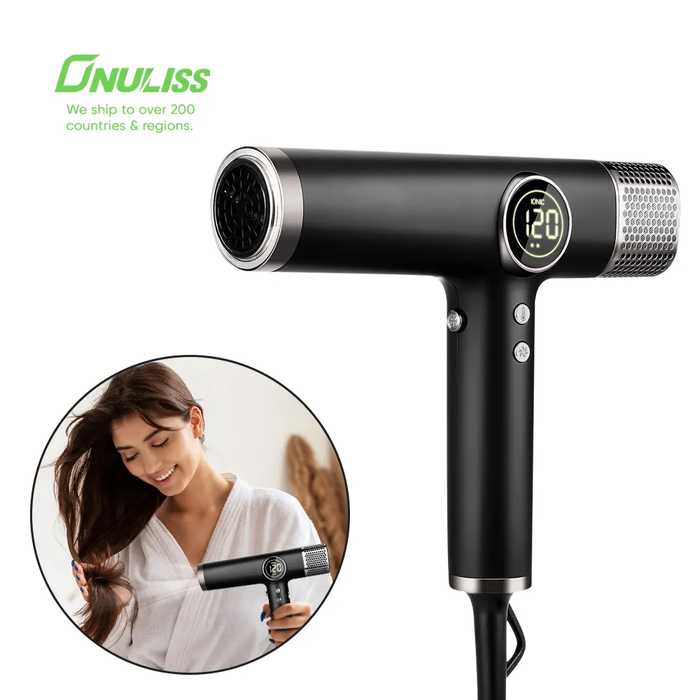 High Speed Low Noise Thermo-Control Hairdryer with Nozzle Holder for Home Travel