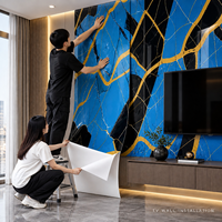 Papier peint auto-adhésif en marbre bleu noir or avec surface en PET nettoyable pour les murs décoratifs intérieurs