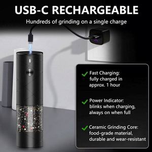 Electric <b>Salt</b> Pepper Grinder Set USB Rechargeable Warm LED Light Adjustable <b>Coarseness</b> Lidaop Large Capacity Automatic - Product Image 3