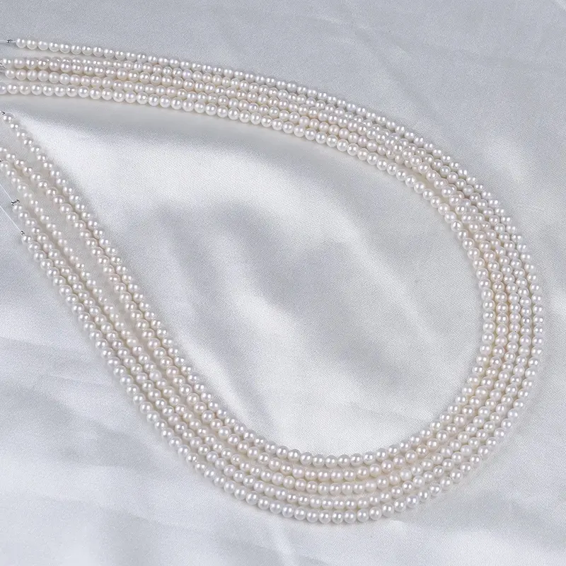 Perlas de agua dulce naturales AAA, hilo de cuentas redondas para fabricación de joyas, blanco, 3-3,5mm, venta al por mayor