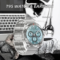 Jam Tangan Pintar T95 2 in 1 dengan Earbud TWS, Pemantau Kesehatan, Pelacak Kebugaran, Tahan Air