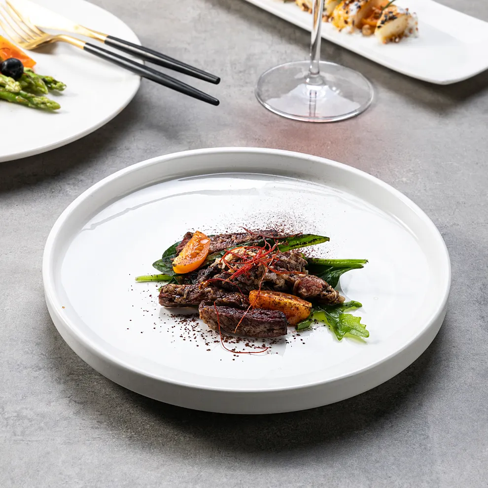 Restaurant Minimalistic Catering Plato Dinnerware Dish European Dishwasher Safe Bright White Ceramic