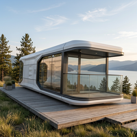 Maison-capsule extérieure imperméable de luxe, maison préfabriquée miniature, vue panoramique, pod de glamping moderne, structure en acier, hôtel-resort