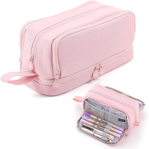 Pencil <b>Bag</b> Fabric Zipper Closure Multi Functional <b>School</b> Office Use Pastel Colors Student Stationery Case - Product Image 4