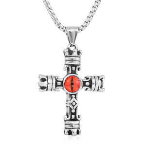 Stainless Steel <b>Cross</b> Pendant With Pink Eye Inlay For Men And Women Fashion Necklace Gift - Product Image 5