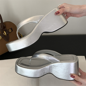 OEM/ODM Customized 2025 New Silver High Heel slippers High Waterproof Platform Wedge Heels Outdoor <b>Sandals</b> - Product Image 1