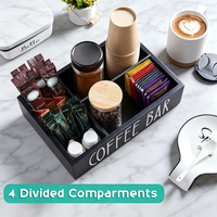 Organisateur de station à café, organiseur d'accessoires de comptoir en bois avec séparateurs amovibles pour condiments, sirops, tasses à thé, agitateurs