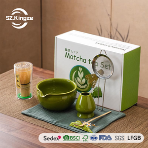 Kingze Custom Logo Japandi Design Portable 4-5-7-8 Piece Premium Ceramic Bowl Bamboo Whisk Matcha Ceremony Tools Kit Set