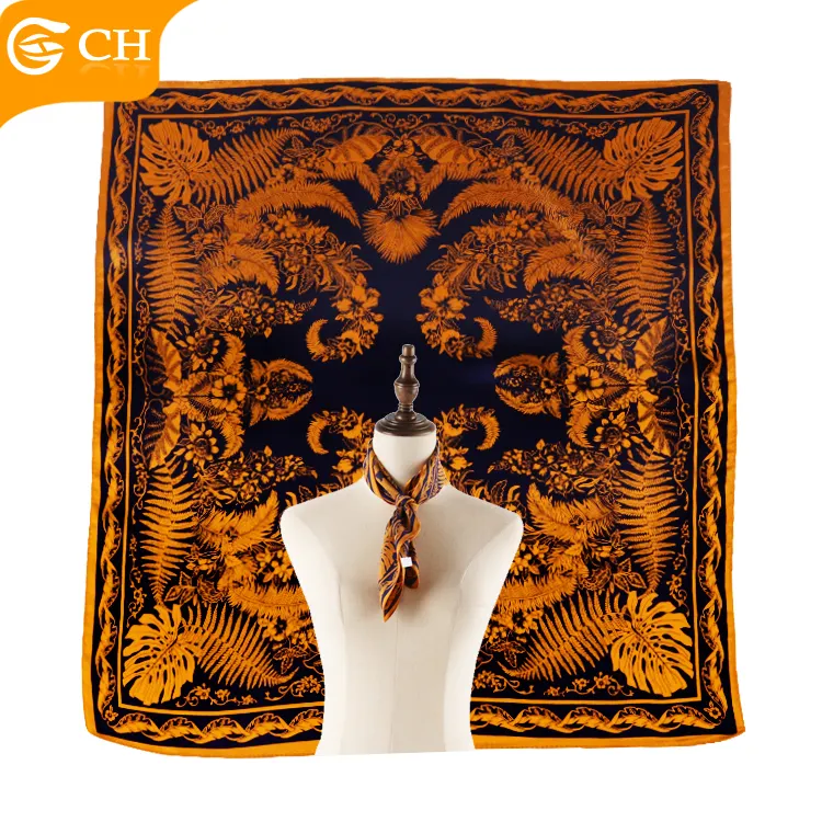 Buena Calidad Fabricantes Diseñador Moda Sepia Pañuelos de seda Personalizado Chic Importación 100% Bufanda de seda para mujer