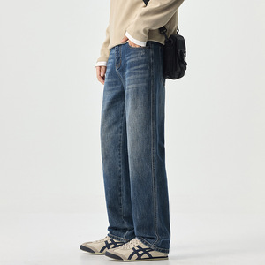 <span class=keywords><strong>Jeans</strong></span> da <span class=keywords><strong>Uomo</strong></span> in Denim Blu Elasticizzato Felpato Nuovi Autunno/Inverno 2026, Vestibilità Leggermente Ampia, Gamba Dritta, Stile Semplice e Basico - Product Image 2