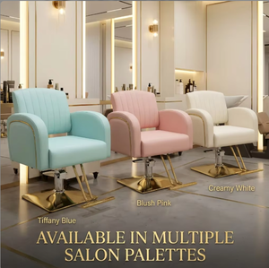 Sillón de Salón Moderno y Elegante en Verde Menta y Dorado, Sillón de Peluquería Hidráulico de Cuero Premium con Base Cuadrada Resistente para Salones de Alta Gama - Product Image 2