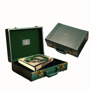 Custom Printed Islamic Wooden Leather Quran Gift Box Suitcase With Metal Handle