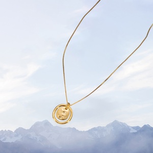 Collier pendentif cercle ovale géométrique unique plaqué or 18 carats UM Jewelry pour femmes, argent 925, cadeau - Product Image 4