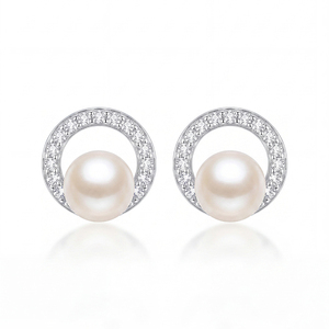 Élégantes boucles d'oreilles clous en argent S925 avec feuille et perle d'eau douce, bijoux en zircon pour femme, cadeau de mariage ou d'anniversaire - Product Image 1