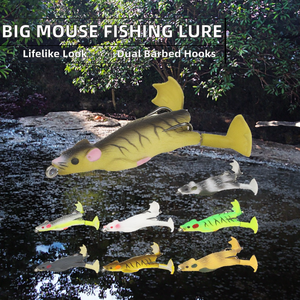 Leurre de pêche flottant de surface 12g 9cm Bionic Big Mouse 8 couleurs, double hameçon barbelé, silicone, grenouille plongeante, rivière - Product Image 3