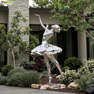 YOUFINE Taille Réelle Géométrique Miroir Métal Ballet Pose Statue En Acier Inoxydable Danse Ballerine Fille Sculpture - Product Image 5