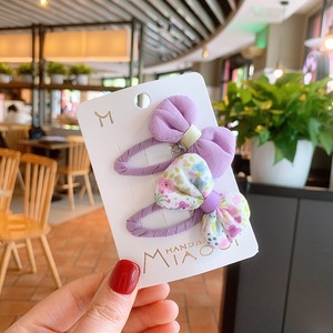 Pinzas para el cabello con lazo de tela para niñas, bonitas horquillas con estampado floral, estilo princesa, pasadores para flequillo lateral, accesorios para el cabello para niños - Product Image 3