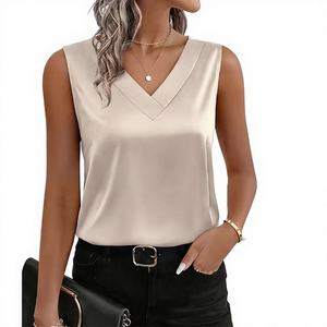 Top Sexy de Satén de Seda 100% Poliéster, Cuello en V, Blusa de Verano sin Mangas, Transpirable, Estilo Casual de Negocios, Elegante, para Vacaciones - Product Image 1