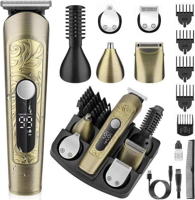 Professional Men's Beard Hair Trimmer Waterproof IPX6 Stainless Steel Blades LCD Display 61-90min Runtime-Multi-Functional