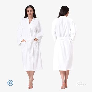 Accappatoio di lusso in spugna di cotone 100% con collo <span class=keywords><strong>kimono</strong></span> <span class=keywords><strong>bianco</strong></span> in velluto da <span class=keywords><strong>donna</strong></span> - Product Image 4