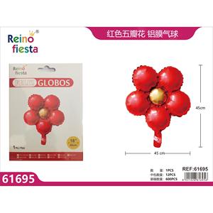 ลูกโป่งฟอยล์รูปดอกไม้ห้ากลีบสีแดงขนาด18นิ้วสำหรับงานปาร์ตี้และงานอีเว้นท์ - Product Image 1