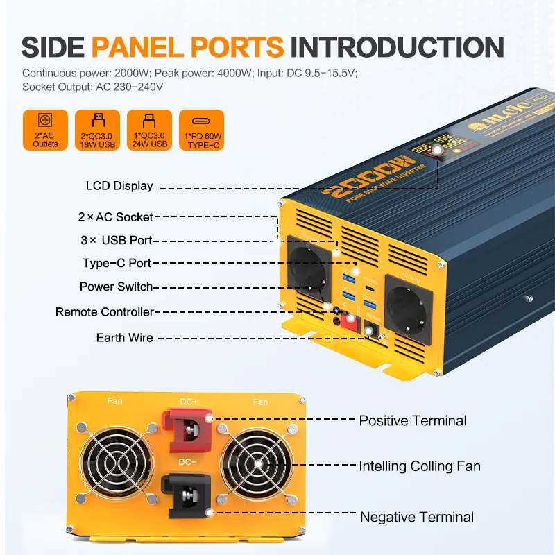 Entrepôt de l'UE Dc 12v 24v 48v à Ac 110v 220v Onduleur à onde sinusoïdale pure 5000w 10000w Onduleur solaire en vente