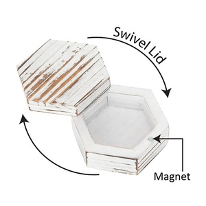 Double boîte à bagues en bois hexagonale Mr & Mrs, boîte à bagues de mariage pour demande en mariage, présentation de bijoux de cérémonie, boîte à bagues en bois pour Couples - Product Image 4