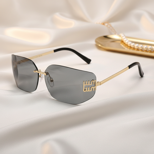 Nuevas <span class=keywords><strong>Gafas</strong></span> <span class=keywords><strong>de</strong></span> Sol Modernas con Montura Metálica Sin Marco para Mujer, Lentes Curvas, Producto en Oferta, Precio Económico - Product Image 2