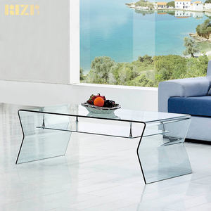 Mesa de centro para sala de estar, mueble moderno de cristal curvado transparente con estante inferior para Hotel, hogar, oficina, banquete, mesa de centro al aire libre - Product Image 1