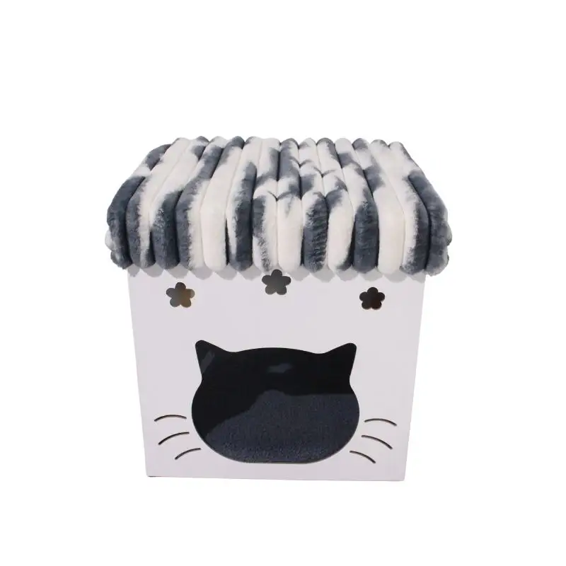 Cat house with modern design for sleep and play in luxury and style wooden plush large cat cave house