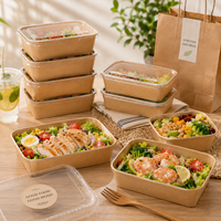 Conteneur à salade carré en kraft de qualité alimentaire, biodégradable, plusieurs capacités, utilisation pour la restauration, aliments chauds ou froids, micro-ondable
