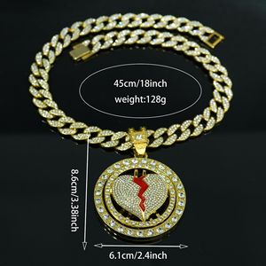 Collier pour homme en alliage, style Hip Hop, avec pendentif cœur brisé rotatif, entièrement serti de diamants, tendance et de caractère, pour rappeurs - Product Image 2