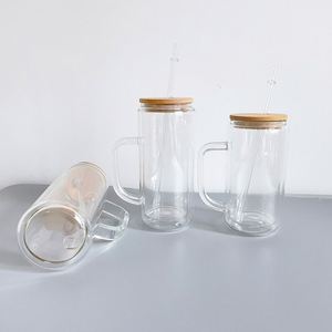 Warehouse 12Oz 15Oz 20Oz Snow Globe Glass Can <b>Double</b> <b>Wall</b> Beer <b>Mug</b> With Handle and Lid for Iced Coffee Soda - Product Image 4