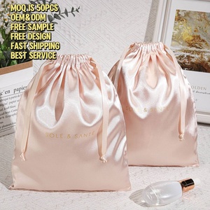 20*25Cm Satin Gift Bag Promotion Custom Logo Printed Soft Silk Drawstring Hair <b>Extension</b> Bundle Wig Storage Dust Satin Pouch - Product Image 1