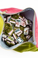 Jeu de Mahjong Américain Géométrique Floral Vert Olive MCM 160 Pièces, Tuiles de Mahjong à Motifs Artistiques Rétro avec Pochette de Rangement en Velours