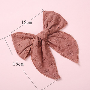 Pinces <span class=keywords><strong>à</strong></span> cheveux en coton et lin, faites <span class=keywords><strong>à</strong></span> la main, pour bébé fille, nœud papillon, grande taille, dentelle brodée, fleur, Clips pour cheveux de bébé - Product Image 3