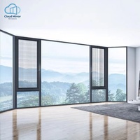 Fenêtre à battant en aluminium avec moustiquaire intégrée, grand vitrage trempé pour salon, villa, exportation à l'étranger