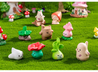 Ornement de forêt féerique miniature en résine, décoration de bureau 3D avec animaux de dessin animé et champignons