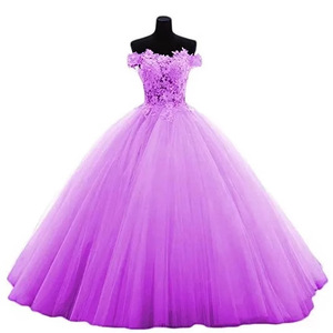Blue Off-Shoulder Ball Gown Tulle Evening Dress Empire Waist Floral Print Women's Formal Wear - Product Image 3