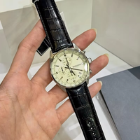 Montre à quartz pour homme, cadran crème, lunette tachymètre, fonction date, bracelet en cuir motif crocodile, style business décontracté, multifonctionnelle, avec boîte